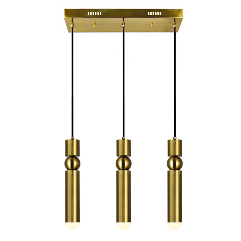 Luminaire suspendu pour îlot de cuisine 3 lumières à del cylindrique Ison, Or