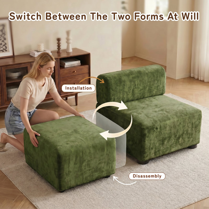 Modern Corner Sofas Oversize 256cm Chenille Sectional Sofa with Ottoman, Green