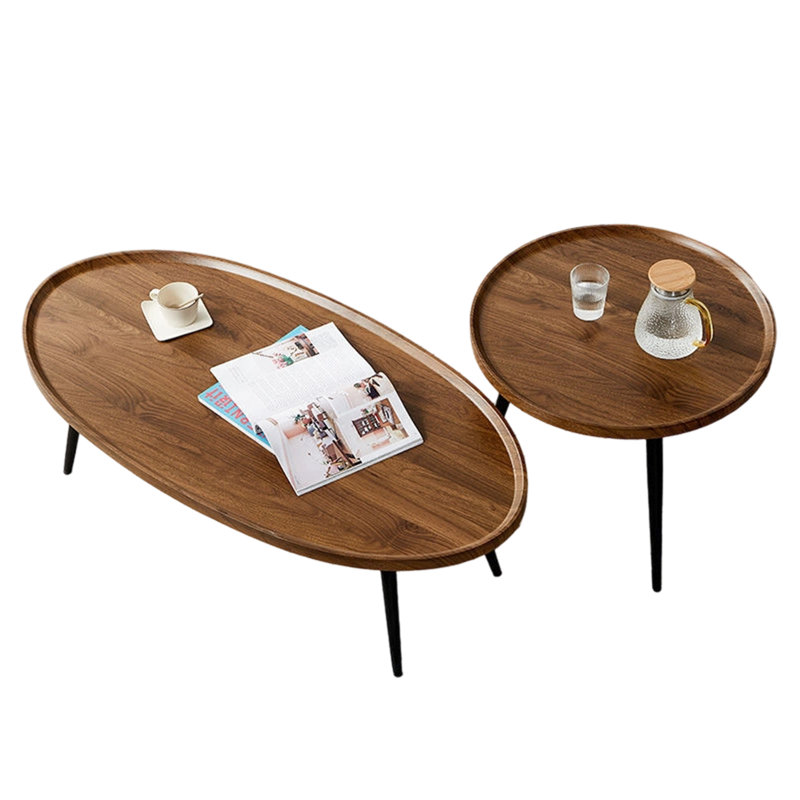 2-Piece Walnut Nesting Coffee Table Set, Mid Century Modern Stackable Side End Table with Metal Frame, Space-Saving Accent Table for Living Room, Bedroom, Balcony & Small Spaces