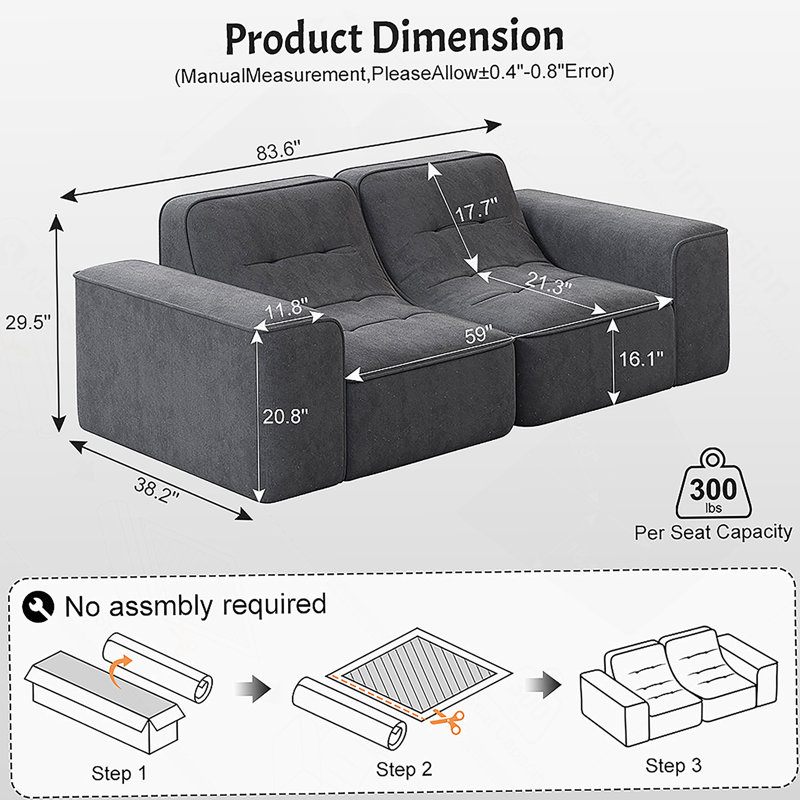 Canapé modulaire moderne à 3 places avec un design capitonné, confortable et ergonomique pour le salon, appartement, bureau, studio