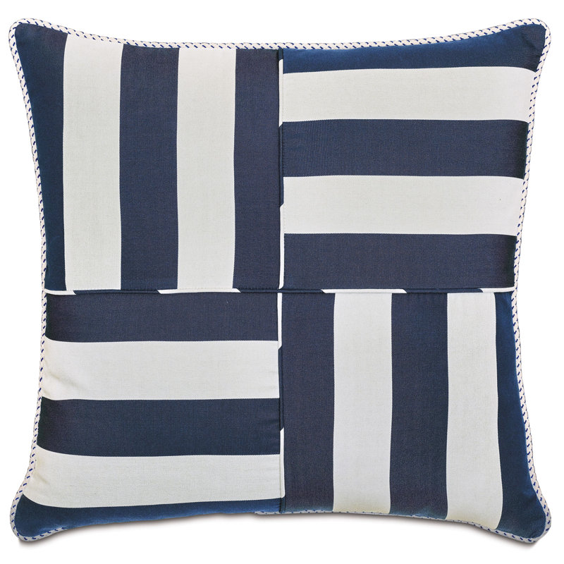 Indoor/Outdoor Pillow Cover & Insert, White/Indigo Geometric, Square 22"
