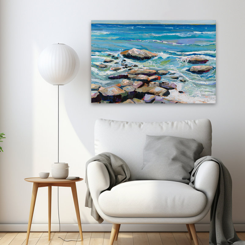 Art de plage et pierres marches bleues, H 24 po x l 36 po