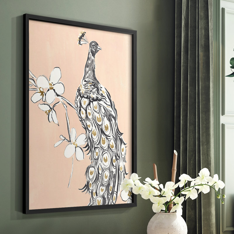 «Peacock in Gold I», reproduction encadrée - bois massif, H 10 po x l 8 po, Noir