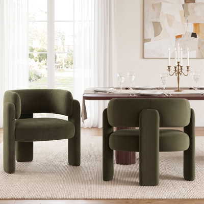 Velvet Upholstered Barrel Dining Armchair