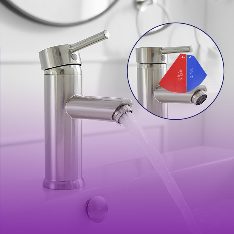 Robinet de salle de bains monotrou avec ensemble de drainage, Nickel brossé, Non
