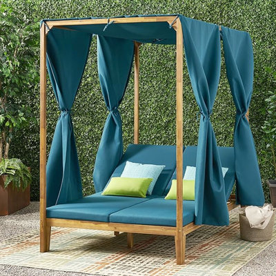 Outdoor Daybed With Waterproof Cushions And Detailing Elements Wood Base