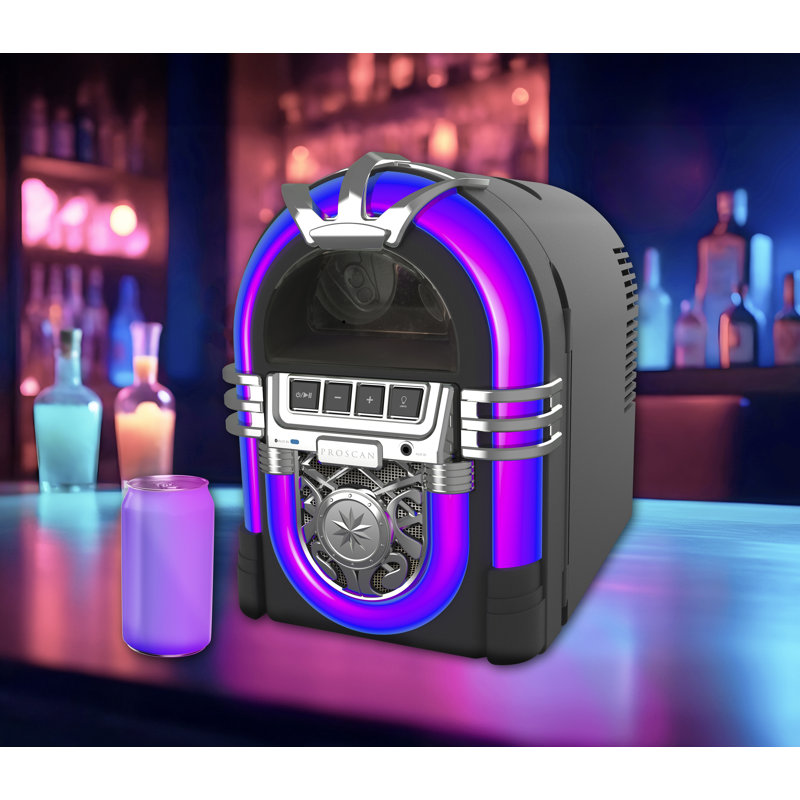 Proscan, 6 canettes / 4 litres Jukebox Bluetooth® haut-parleur / mini réfrigérateur personnel, noir