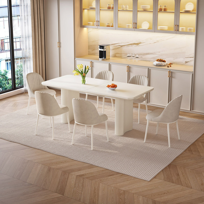 62.99" Modern Rectangle Cream White Dining Table Set with 4 Chairs for Kitchen, Bar, Living Room, 30"H x 62.99"W x 32.67"D