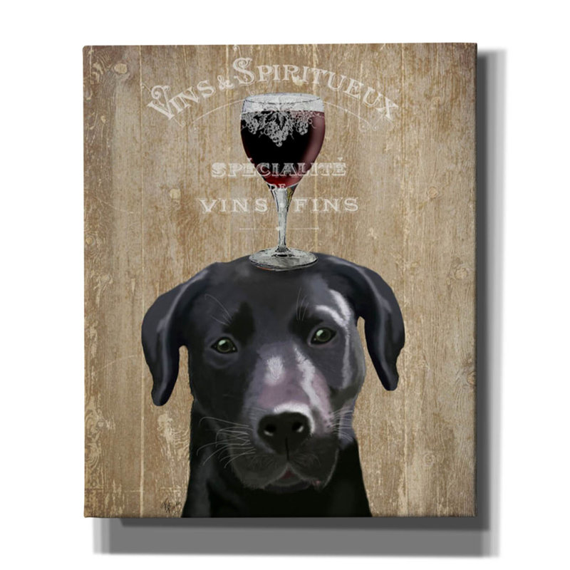 Chien au vin, Labrador noir - impression sur toile tendue, H 24 po x l 20 po x P 0,75 po