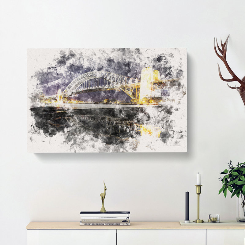 Sydney Harbour Bridge Australia Watercolour - Wrapped Canvas Graphic Art Print, 60cm H x 91cm W x 3cm D