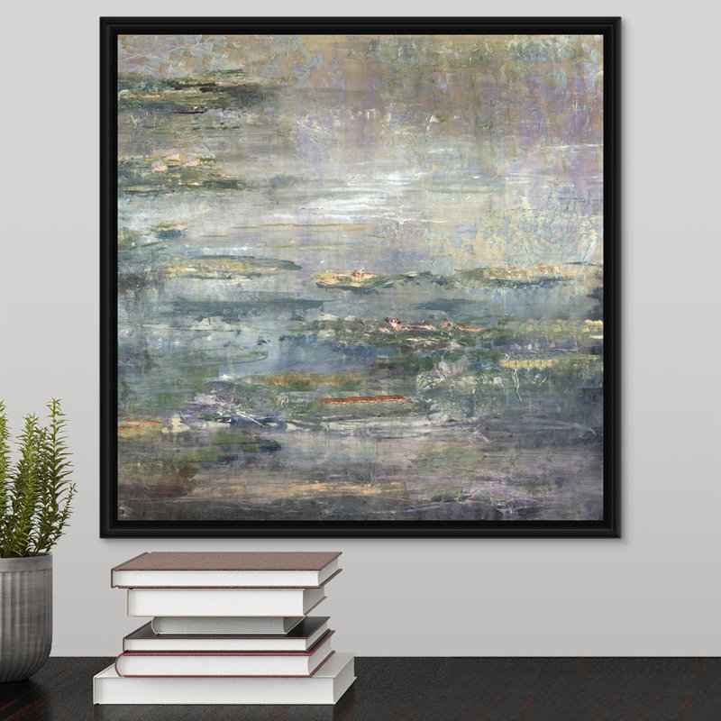 «Twilight Lilies II», peinture sur toile, Cadre flottant noir, H 17,7 po x l 17,7 po x P 1,75 po
