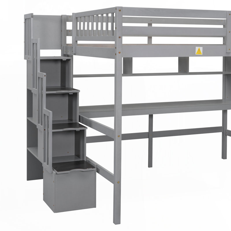 Lit mezzanine double avec bureau, gris