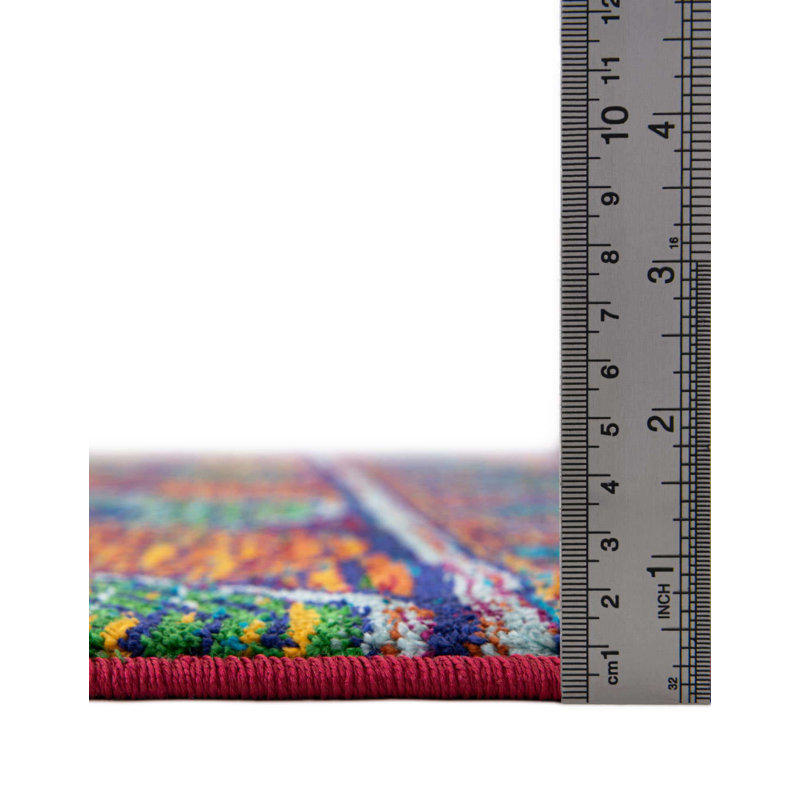 Equan Geometric Machine Made Polypropylene Indoor / Outdoor Area Rug in Red/Green/Navy, Rectangle 9' x 12'