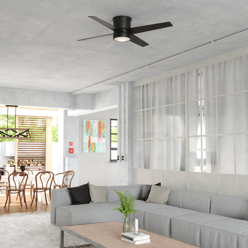 Aniss 52 in. Black Indoor Outdoor Low Profile Flush Mount Transitional Ceiling Fan with Reversible Black-Weathered Gray Blades, Dimmable Integrated LED Light Kit and Remote Control Included, 3 Speeds