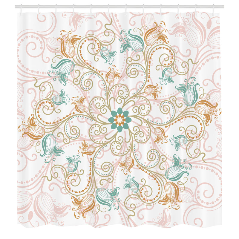 Ensemble de rideau de douche et crochets mandala, H 75 po x l 69 po, Rose pâle