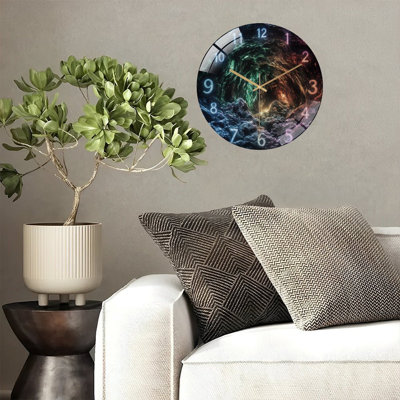 Rainbow Cave Clock Face With Glowing Numbers Art - 12'' Modern Glass Wall Clock