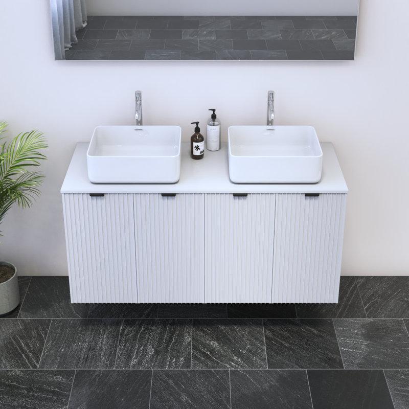 Ensemble de meuble-lavabo double 47,2 po avec plateau Lissia, Blanc