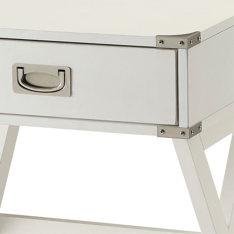 Table de bout blanche avec tiroir et plateau en bois rustique pour les espaces de vie carrés - Utilisation polyvalente à la maison