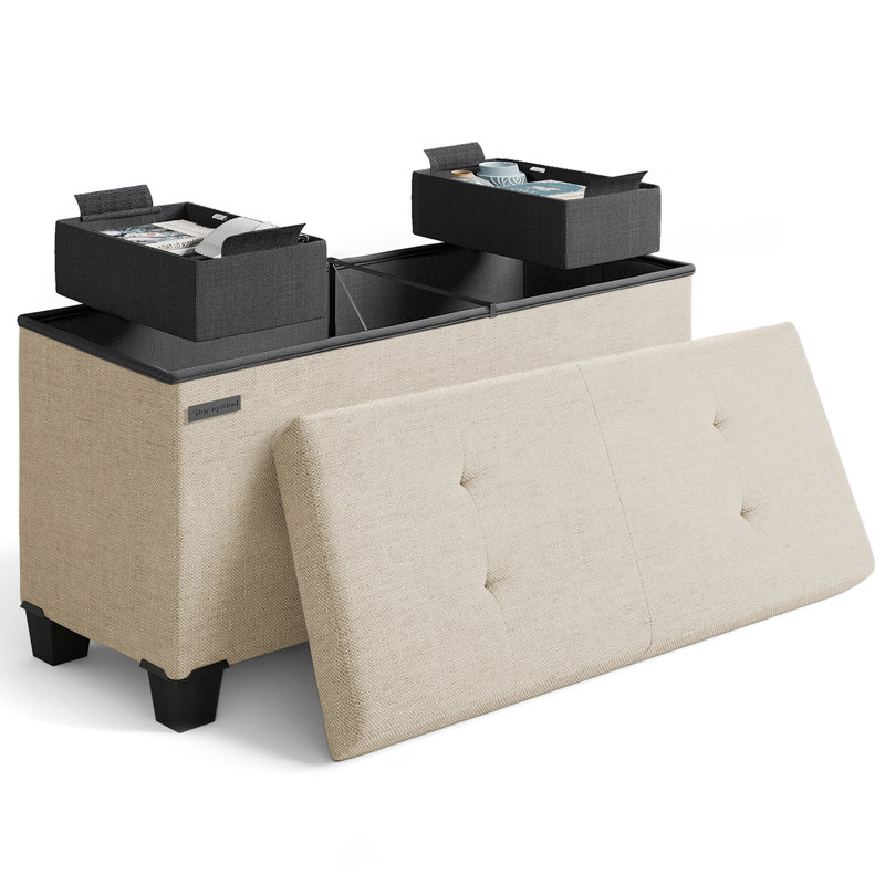 Banc de rangement avec repose-pieds Vérrant, H 15 po x l 30 po x P 15 po, Cream