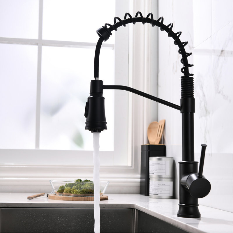 Robinet de cuisine contemporain noir avec poignée rétractable à une poignée pour revêtement d'évier