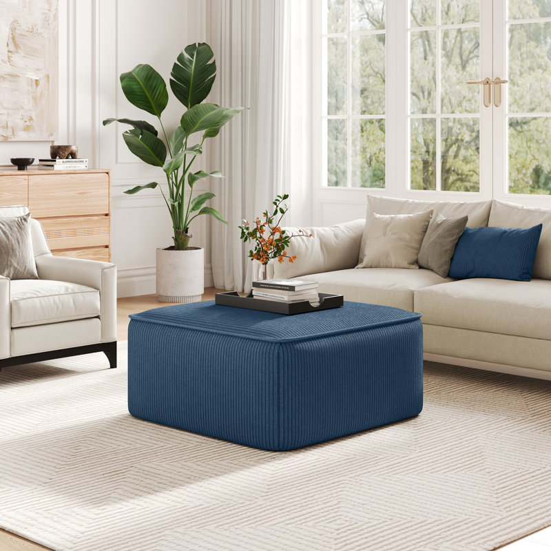 Orrey Upholstered Ottoman, Navy Blue Corduroy, 16.25" H x 30.25" W x 30.25" D