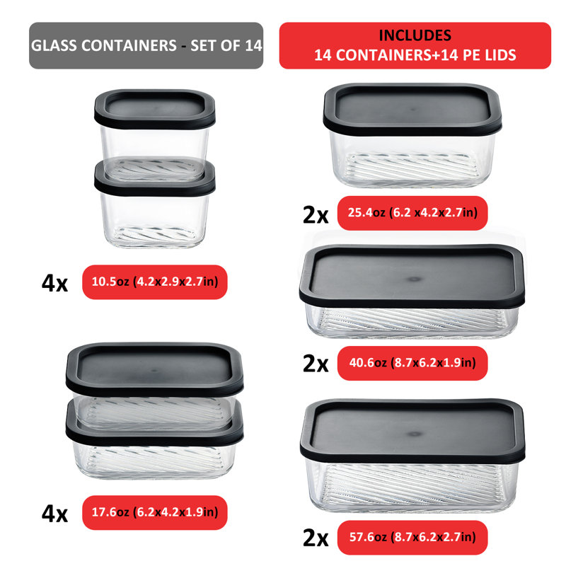 28 contenants en verre hermétiques pour la préparation et le rangement des repas avec couvercles, Noir, 28