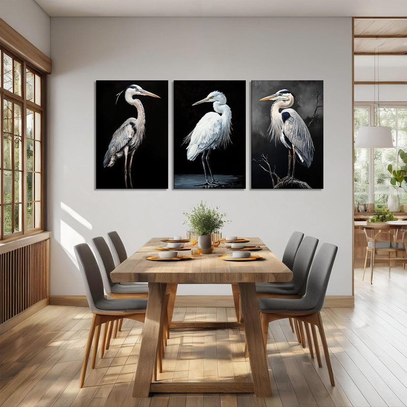 3 pièces d'art mural en toile Heron
