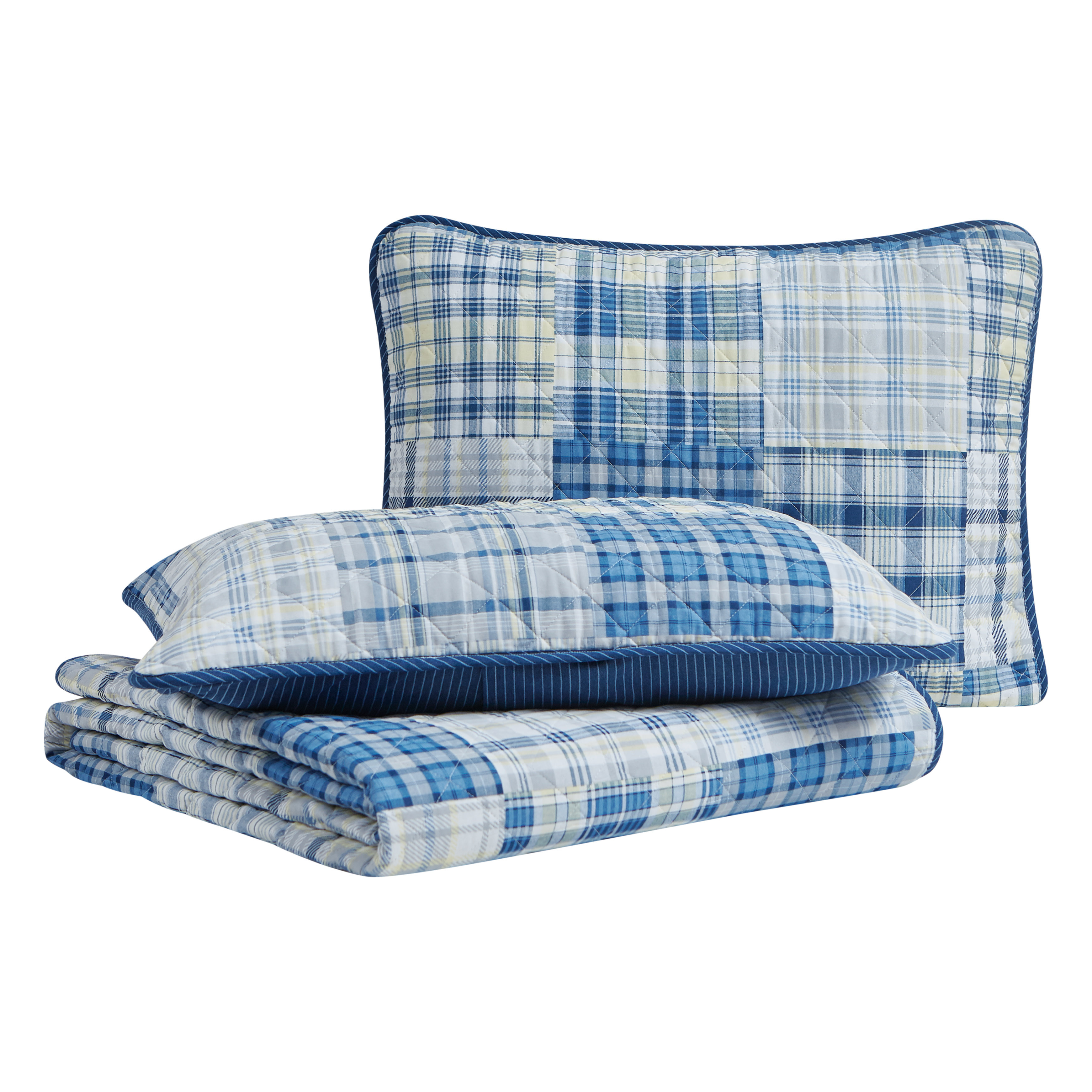 Nautica Raeford Blue Reversible Plaid Quilt Set