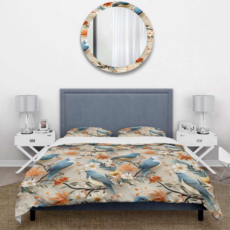 Ensemble de housse de couette bleu et beige, Housse de couette pour très grand lit et 2 très