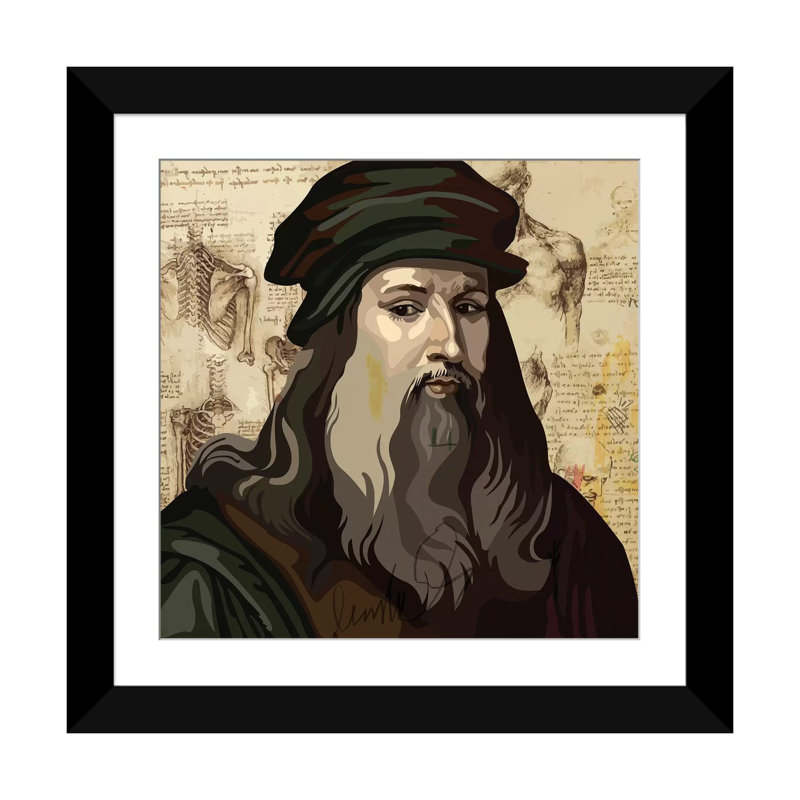 «Leonardo da Vinci», impression sur toile, H 24 po x l 24 po x P 1 po, Papier d'art encadré noir, Blanc