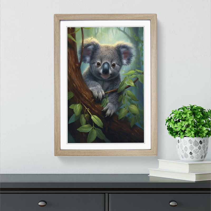 Koala Bear Symbolism - Framed Print, 46cm H x 34cm W x 2cm D, Oak 