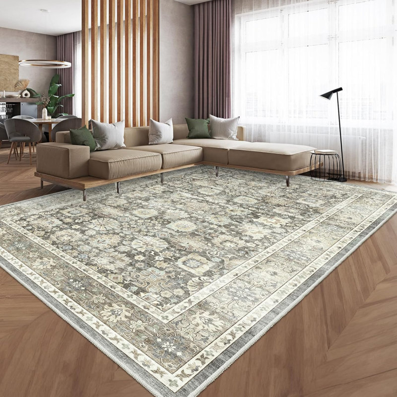 Machine Washable Rug - Vintage Design Area Rugs With Non Slip Rugs For Living Room Bedroom Floral Print Rug Carpet Stain Resistant, Home Decor Office Area Rug