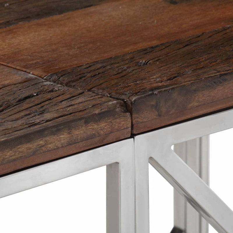 Petroniu Solid Wood Top Console Table, 70cm H x 90cm W x 40cm D, Espresso, Silver