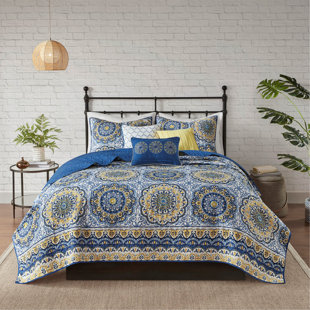 Ensemble de courtepointe réversible 6 pièces avec coussins décoratifs brodés, doux et durable