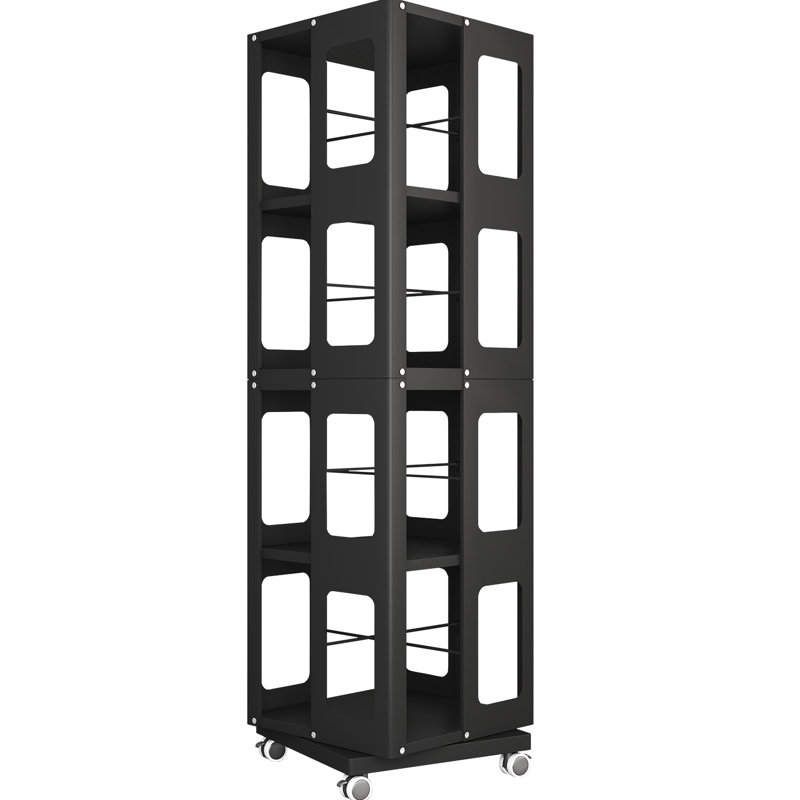 4 All Rotating Bookshelf With 360 Wheels, Easy Assembly, Design, White Color, Small Footprint And High Space Efficiency Book Rack Large Size, Black Smooth Rotation For Access