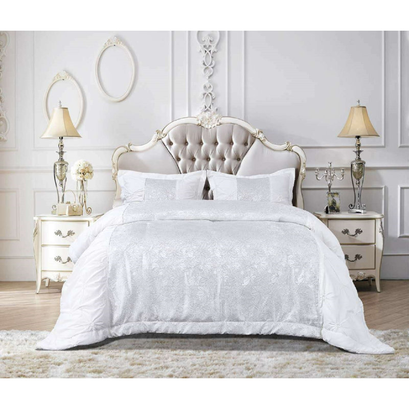 Syble Polyester Floral Bedspread, 250 x 250 cm, White