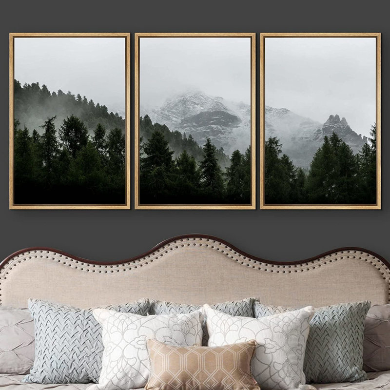 Black Framed Geometric Landscape Canvas Print Set