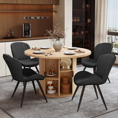 Ensemble de table de salle à manger en bois 31,5 po / 47 po Fecteau, table de salle à manger semi-ouverte avec 4 chaises rembourrées en tissu