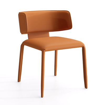 Saddle Leather Vanity Chair Upholstered Side Chair With Padded Seat, Wingback Make Up Chair With Metal Frame