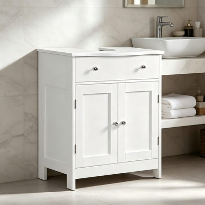 Pedestal Sink Storage Cabinet with 2 Doors & Drawer, White