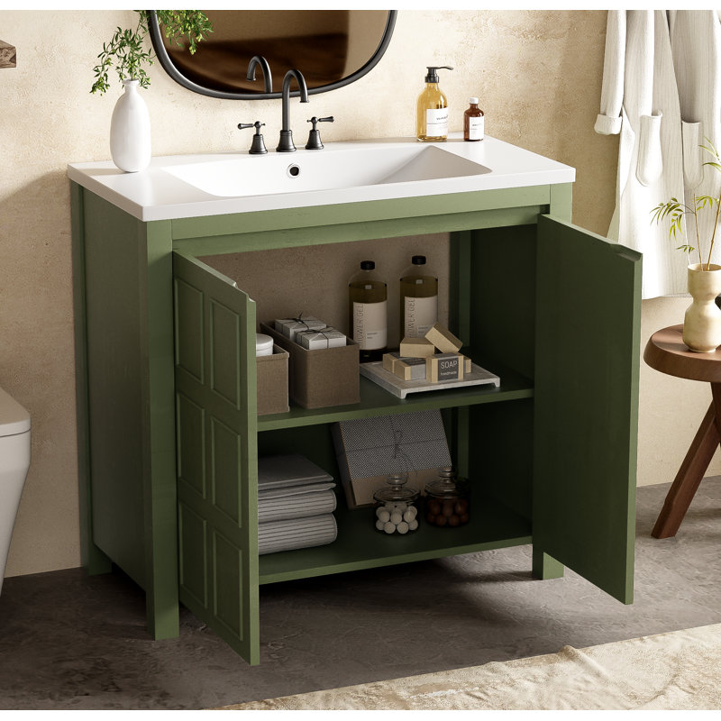 Organisateur de meuble-lavabo 36 po avec lavabo, Vert olive