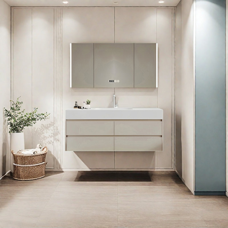 Armoire de salle de bain crème, H 19,68 po x l 47,24 po x P 21,65 po, Beige