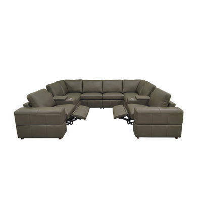 Tunzionkin Leather Match Reclining Modular Sectional