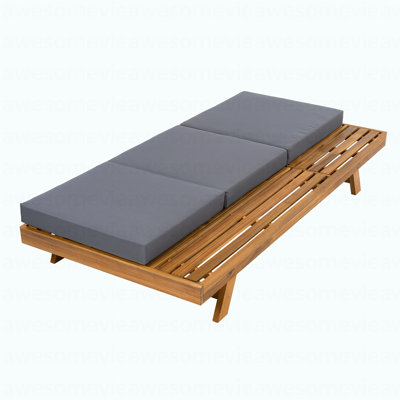 LOUNGE CHAISE SET, SPACE AVAILABLE ON ONE SIDE,ACACIA SOLID WOOD WITH LOUNGE CUSHION (DARK GREY & TRIPLE FOLD) - MATCHING CREAM VERSION AVAILABLE