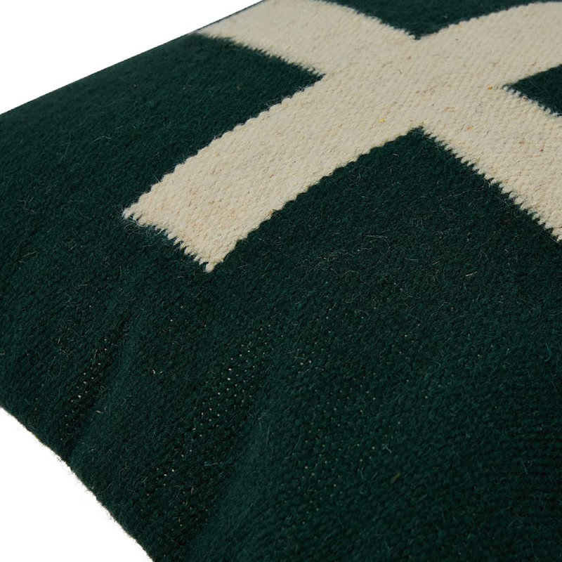 Swiss Cross Cotton Wool Throw Pillow, Green/Cream
