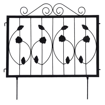 Rustproof Decorative Metal Garden Fence Panels - 6 Pack, 23.6 x 23.6 Inch, Outdoor Yard Animal Barrier for Dogs & Rabbits, Wire Fence Edging with Ground Stakes, Black