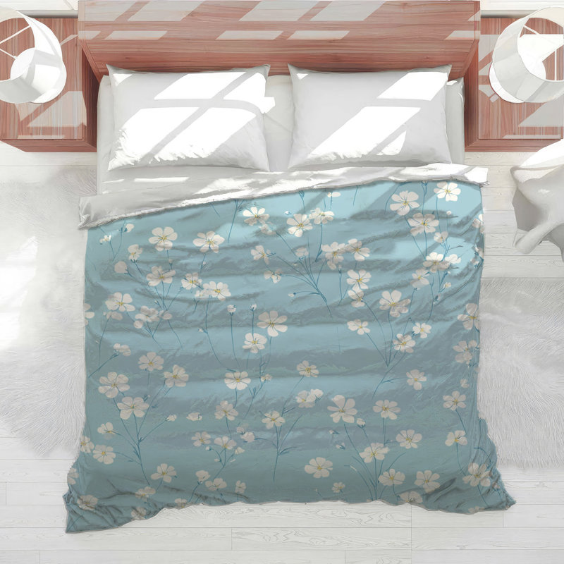 Édredon floral à motif de literie Cottage, Édredon simple, Floral blanc / rose