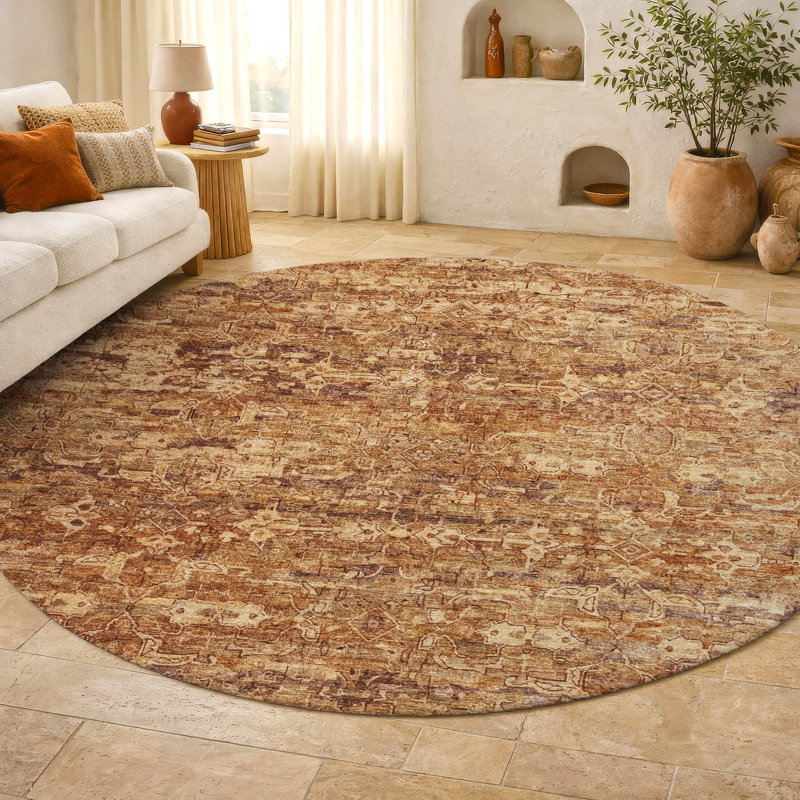 Premium Machine Washable Mayfield AMF2324 Ikat Rug, Paprika, 8' Round
