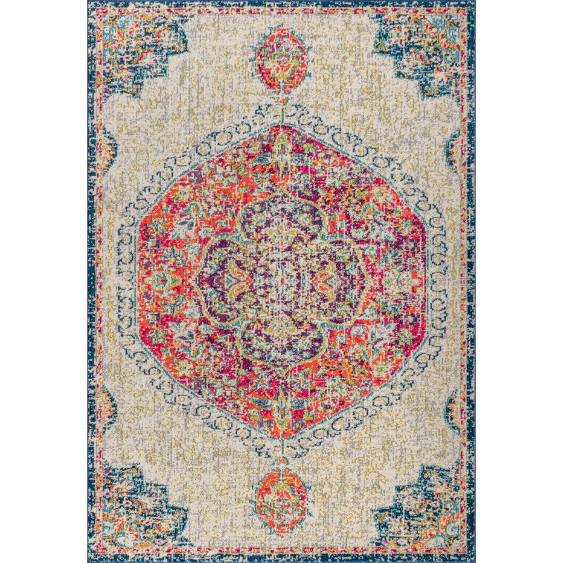 Lathan Bohemian FLAIR Boho Vintage Medallion Cream/Orange Rug, Rectangle 3' x 5'