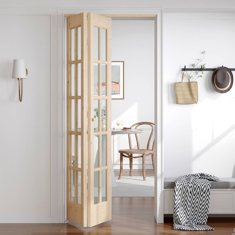 Porte pliante en verre et en bois massif avec quincaillerie d'installation, 36 po x 80 po